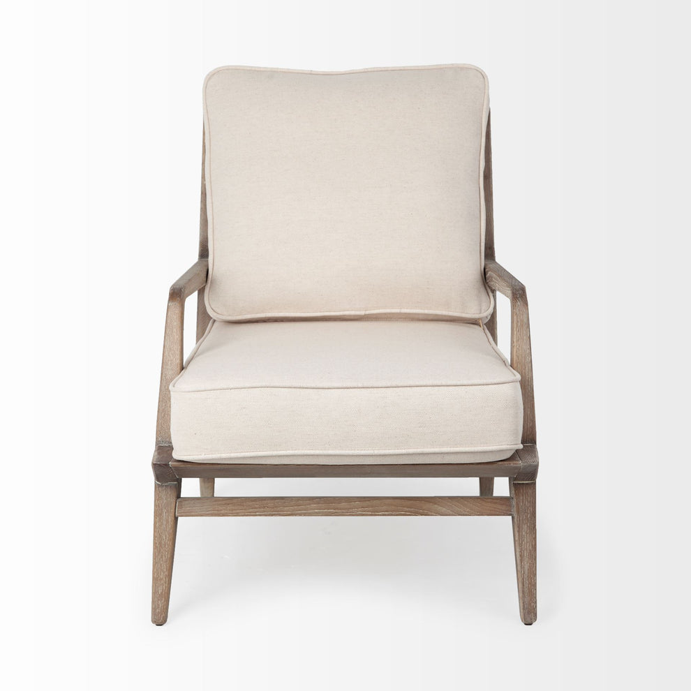 Off White Fabric Seat Accent Chair with Ash Wood Frame By Homeroots | Accent Chairs | Modishstore - 2