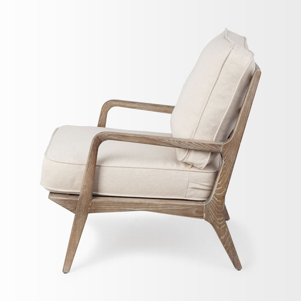 Off White Fabric Seat Accent Chair with Ash Wood Frame By Homeroots | Accent Chairs | Modishstore - 3