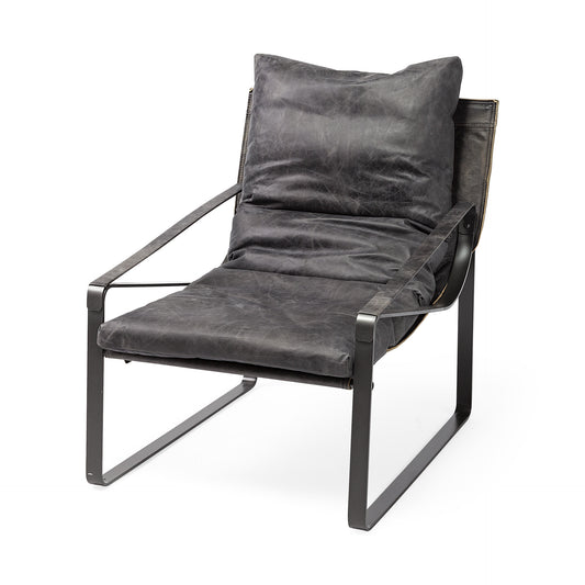 Black Leather Body Accent Chair with Metal Frame By Homeroots