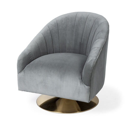 Gray Velet Covered Seat Accent Chair with Gold Swivel Base By Homeroots