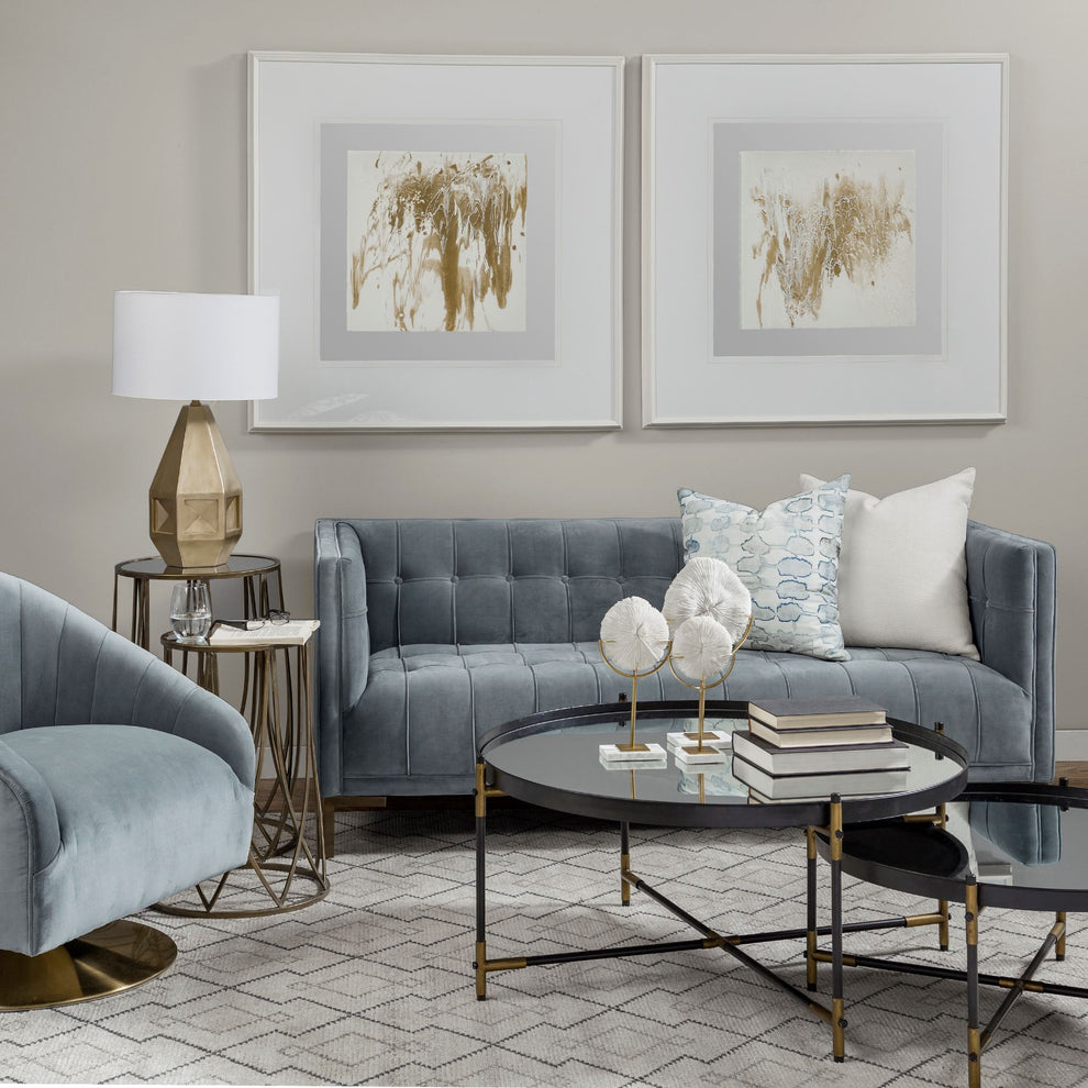 Gray Velet Covered Seat Accent Chair with Gold Swivel Base By Homeroots | Accent Chairs | Modishstore - 7