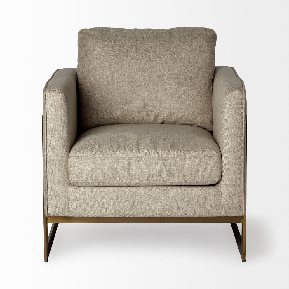 Cream Poly Linen Seat Accent Chair with Gold Stainless Steel Frame By Homeroots | Accent Chairs | Modishstore - 2
