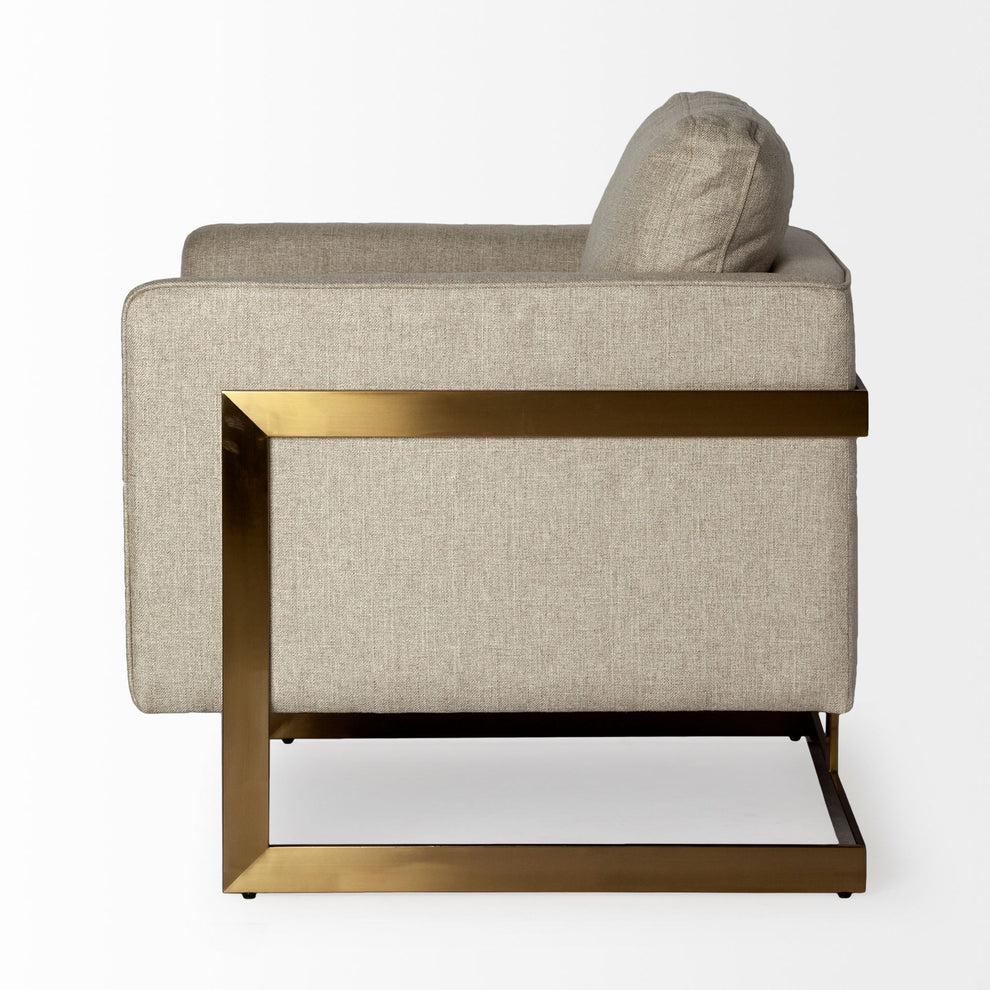 Cream Poly Linen Seat Accent Chair with Gold Stainless Steel Frame By Homeroots | Accent Chairs | Modishstore - 3