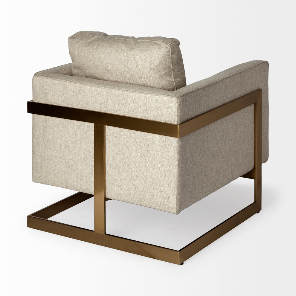 Cream Poly Linen Seat Accent Chair with Gold Stainless Steel Frame By Homeroots | Accent Chairs | Modishstore - 5