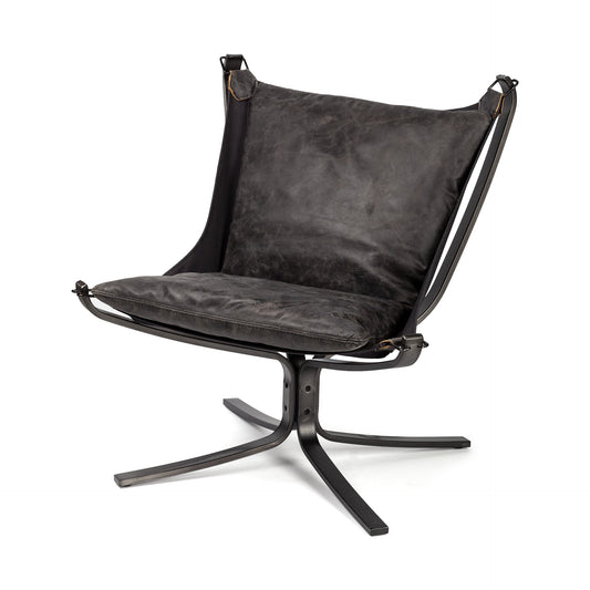 Colarado Black Leather Suspended Seat Accent Chair with Iron Frame By Homeroots