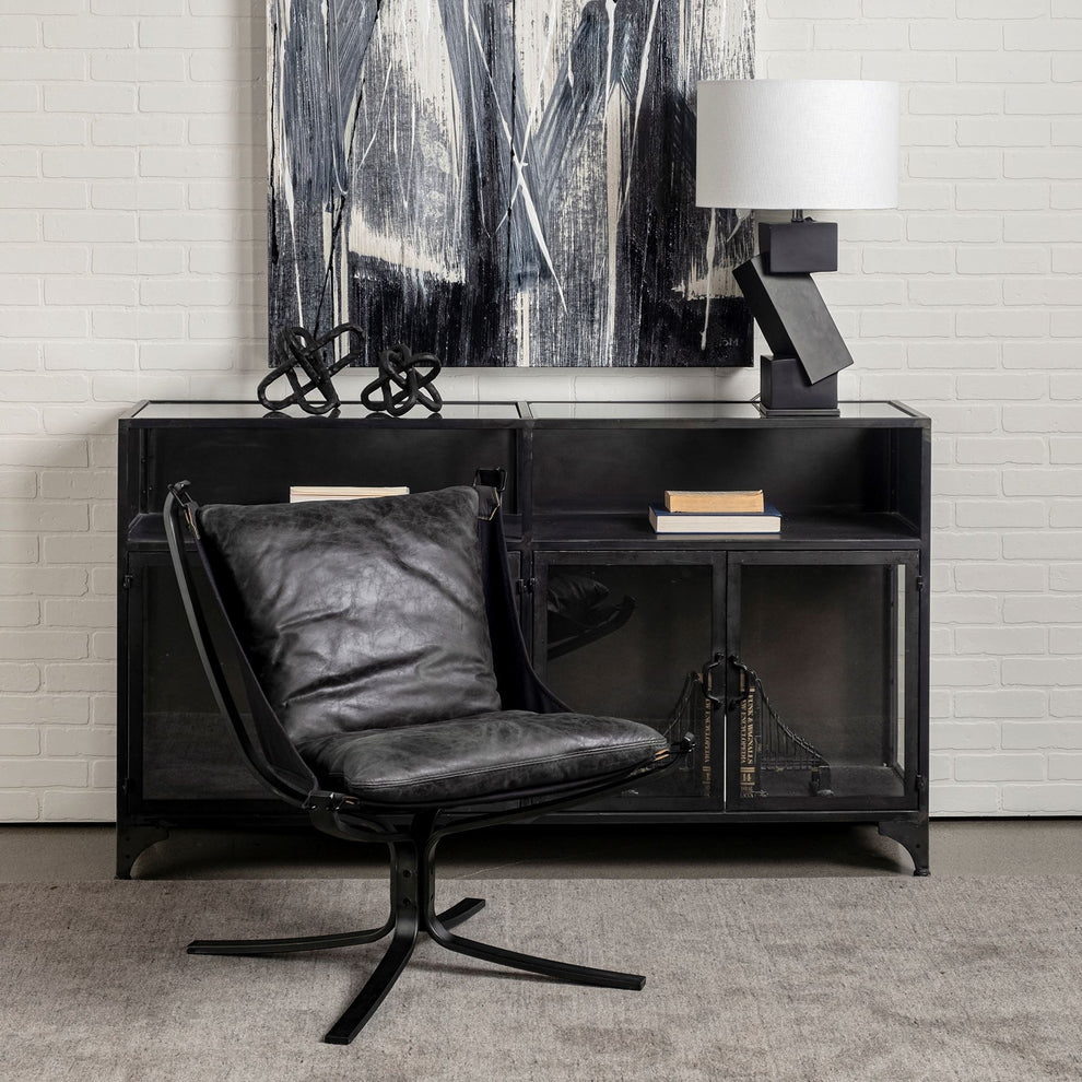 Colarado Black Leather Suspended Seat Accent Chair with Iron Frame By Homeroots | Accent Chairs | Modishstore - 7