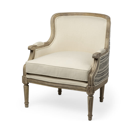 Elizabeth Cream Fabric Seat Accent Chair with Wooden Base Detailed Back By Homeroots