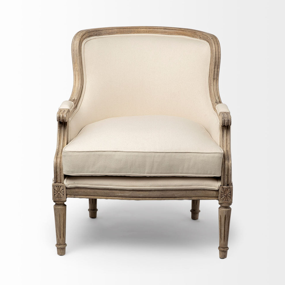 Elizabeth Cream Fabric Seat Accent Chair with Wooden Base Detailed Back By Homeroots | Accent Chairs | Modishstore - 2