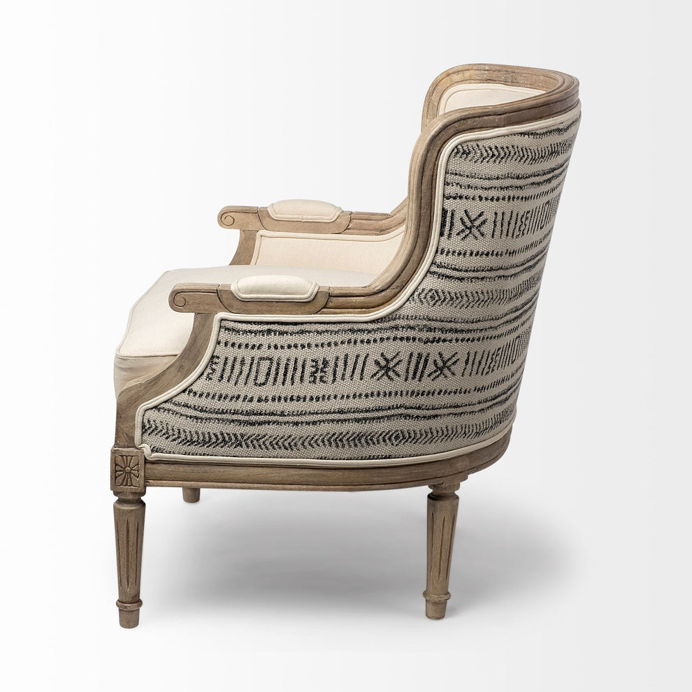 Elizabeth Cream Fabric Seat Accent Chair with Wooden Base Detailed Back By Homeroots | Accent Chairs | Modishstore - 3