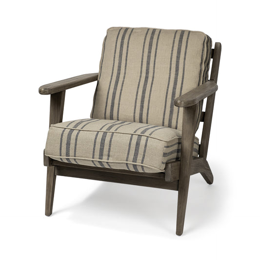Striped Light Brown Fabric Wrapped Accent Chair with Wooden Frame By Homeroots