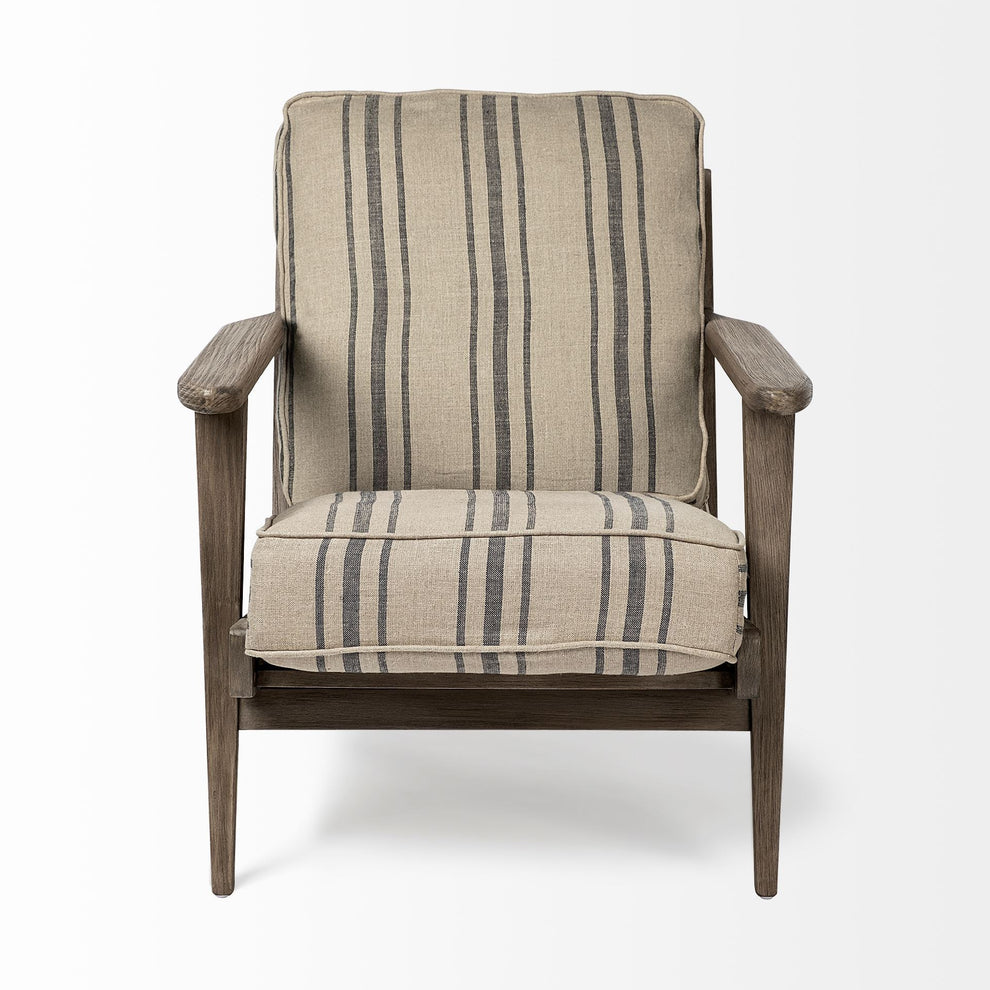 Striped Light Brown Fabric Wrapped Accent Chair with Wooden Frame By Homeroots | Accent Chairs | Modishstore - 2