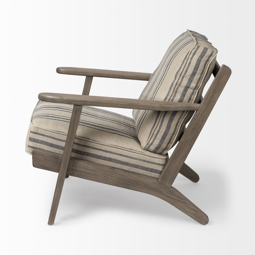 Striped Light Brown Fabric Wrapped Accent Chair with Wooden Frame By Homeroots | Accent Chairs | Modishstore - 3
