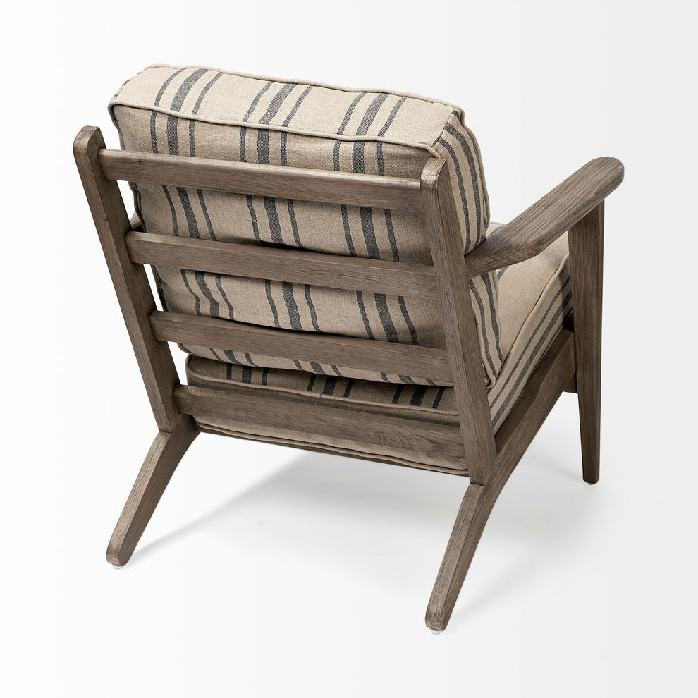 Striped Light Brown Fabric Wrapped Accent Chair with Wooden Frame By Homeroots | Accent Chairs | Modishstore - 5