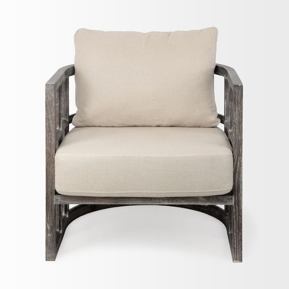 Cream Fabric Covered Cushioned Demi Lune Accent Chair with Wooden Frame By Homeroots | Accent Chairs | Modishstore - 2