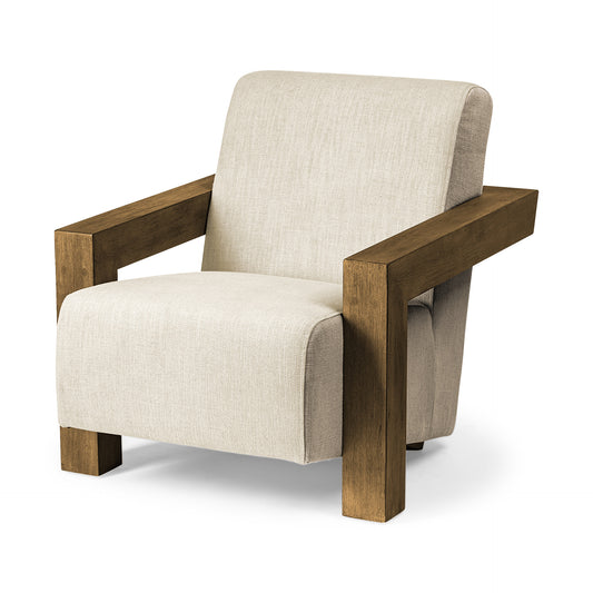 Cream Fabric Seat Accent Chair with Natural Wood Frame By Homeroots