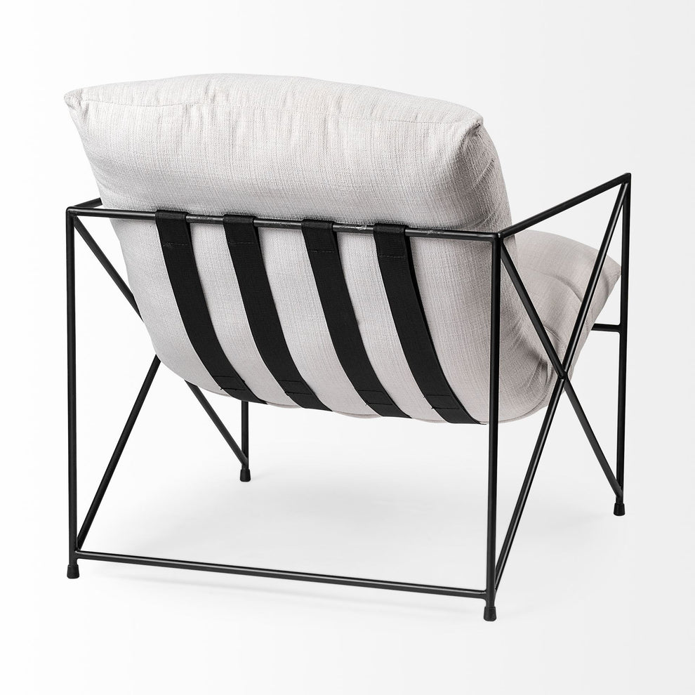 Cream Upholstered Padded Seat Accent Chair with Black Metal Frame By Homeroots | Accent Chairs | Modishstore - 5