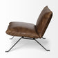 Medium Brown Leather Cushion Seat Accent Chair Solid Iron Base By Homeroots