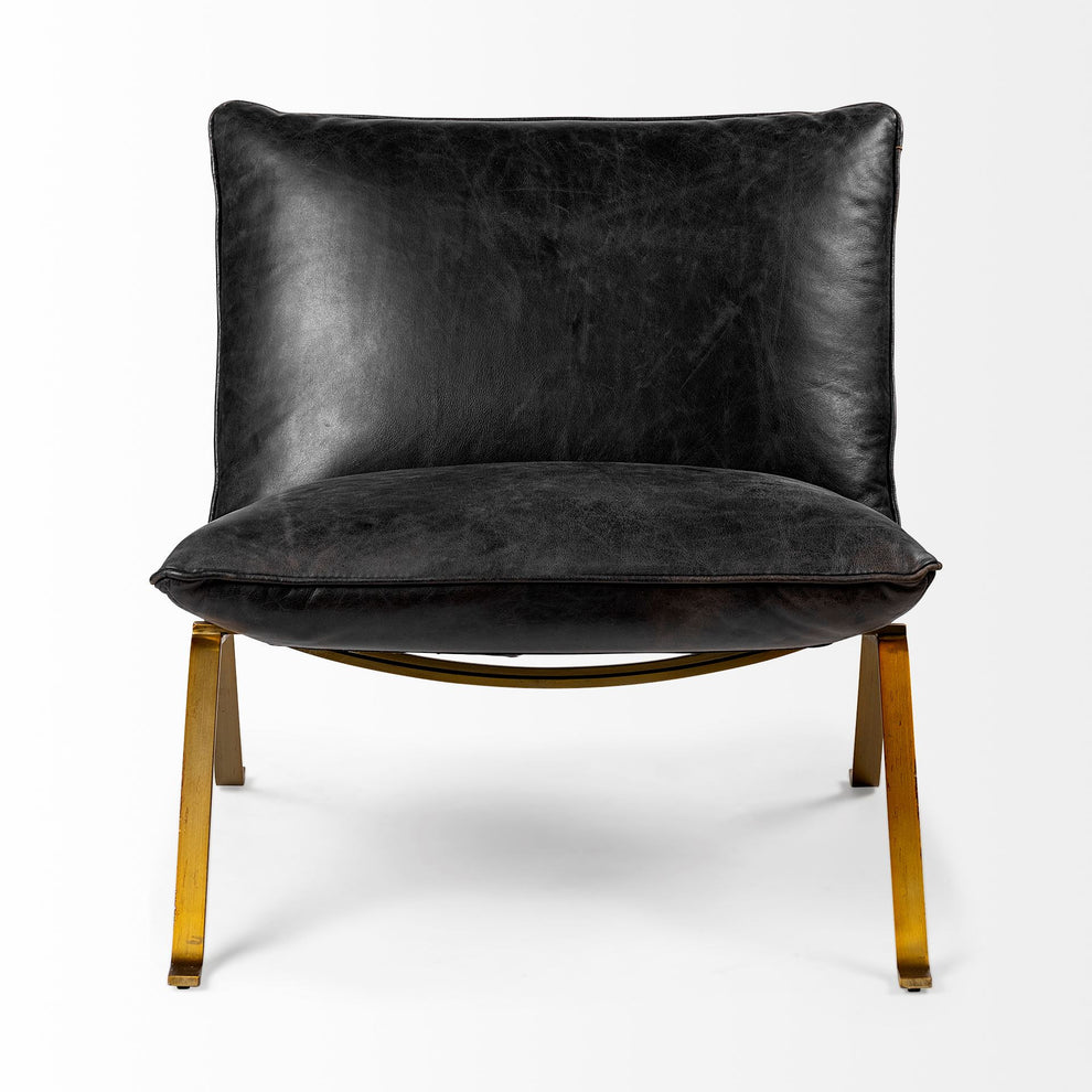Black Leather Cushion Seat Accent Chair with Solid Iron Base By Homeroots | Accent Chairs | Modishstore - 2