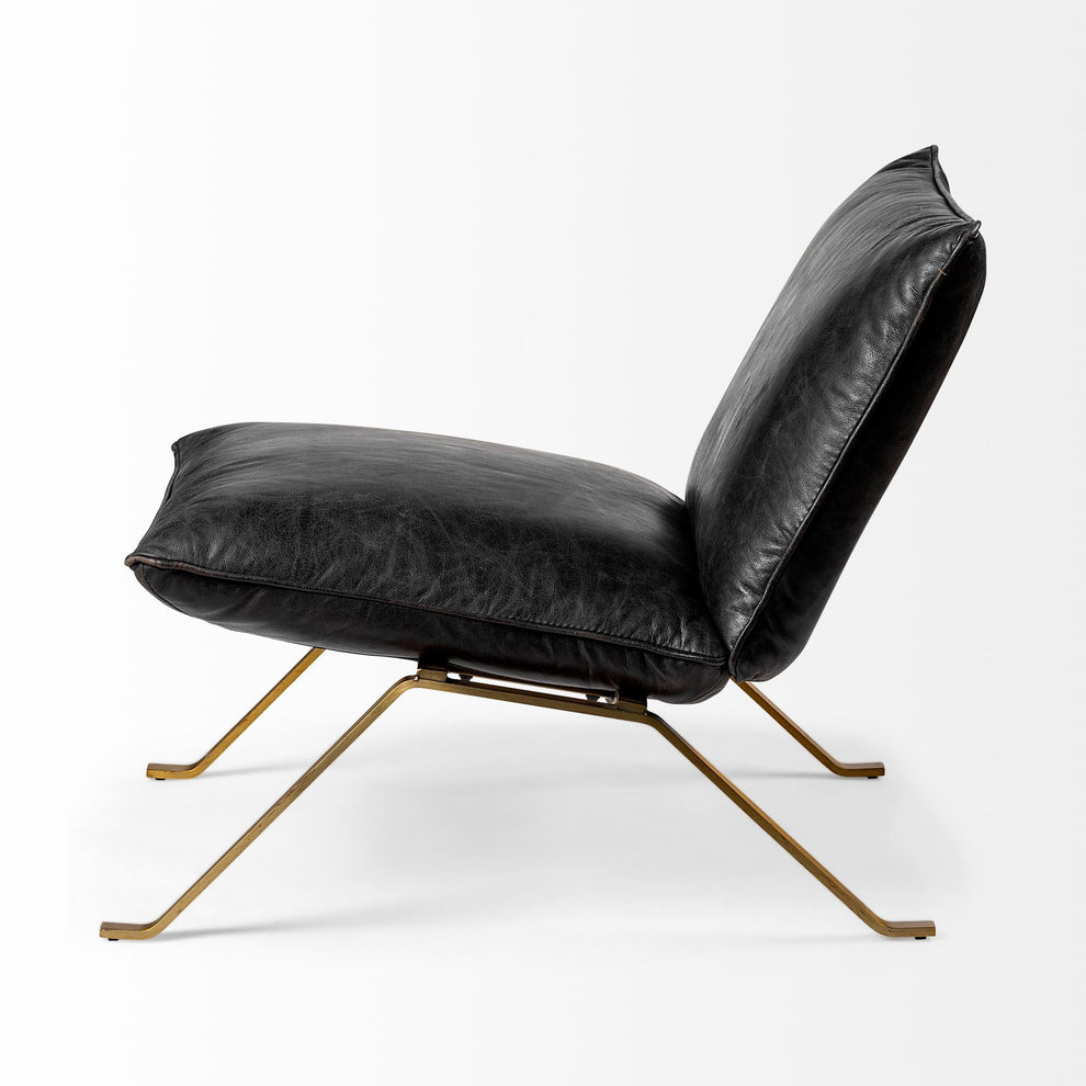 Black Leather Cushion Seat Accent Chair with Solid Iron Base By Homeroots | Accent Chairs | Modishstore - 3