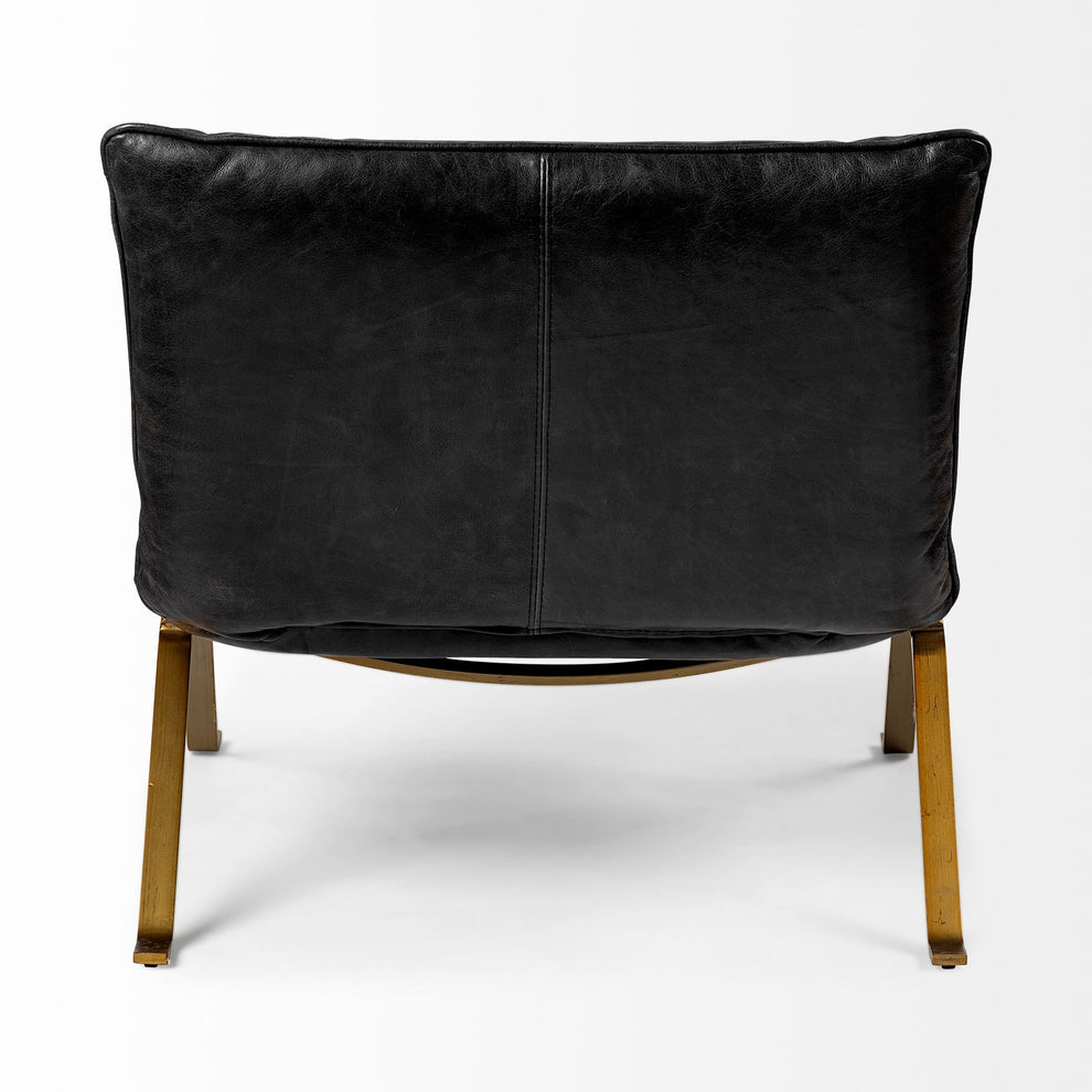 Black Leather Cushion Seat Accent Chair with Solid Iron Base By Homeroots | Accent Chairs | Modishstore - 4