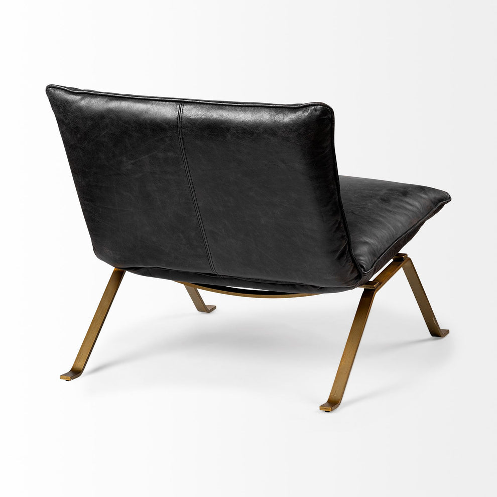 Black Leather Cushion Seat Accent Chair with Solid Iron Base By Homeroots | Accent Chairs | Modishstore - 5