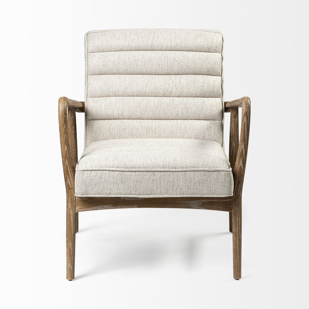 Cream Fabric Wrapped Medium Brown Accent Chair with Wooden Frame By Homeroots | Accent Chairs | Modishstore - 2