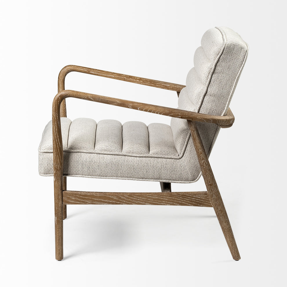 Cream Fabric Wrapped Medium Brown Accent Chair with Wooden Frame By Homeroots | Accent Chairs | Modishstore - 3