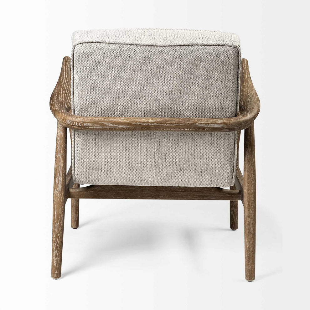 Cream Fabric Wrapped Medium Brown Accent Chair with Wooden Frame By Homeroots | Accent Chairs | Modishstore - 4