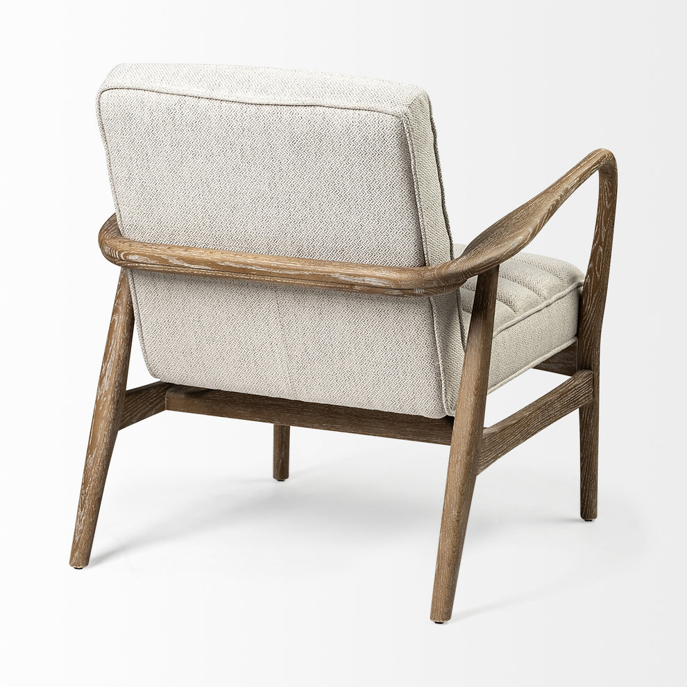 Cream Fabric Wrapped Medium Brown Accent Chair with Wooden Frame By Homeroots | Accent Chairs | Modishstore - 5