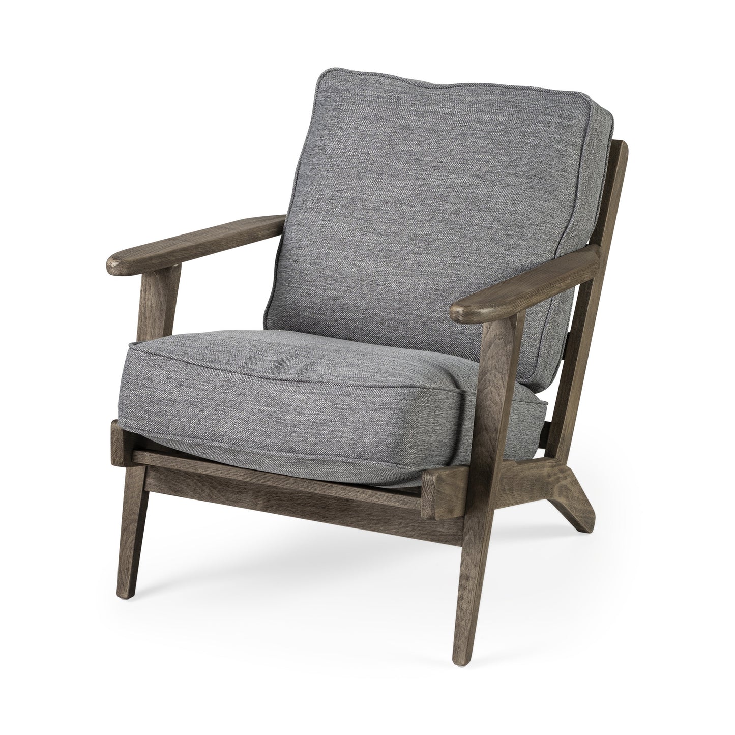 Grey Fabric Wrapped Medium Brown Accent Chair with Wooden Frame By Homeroots