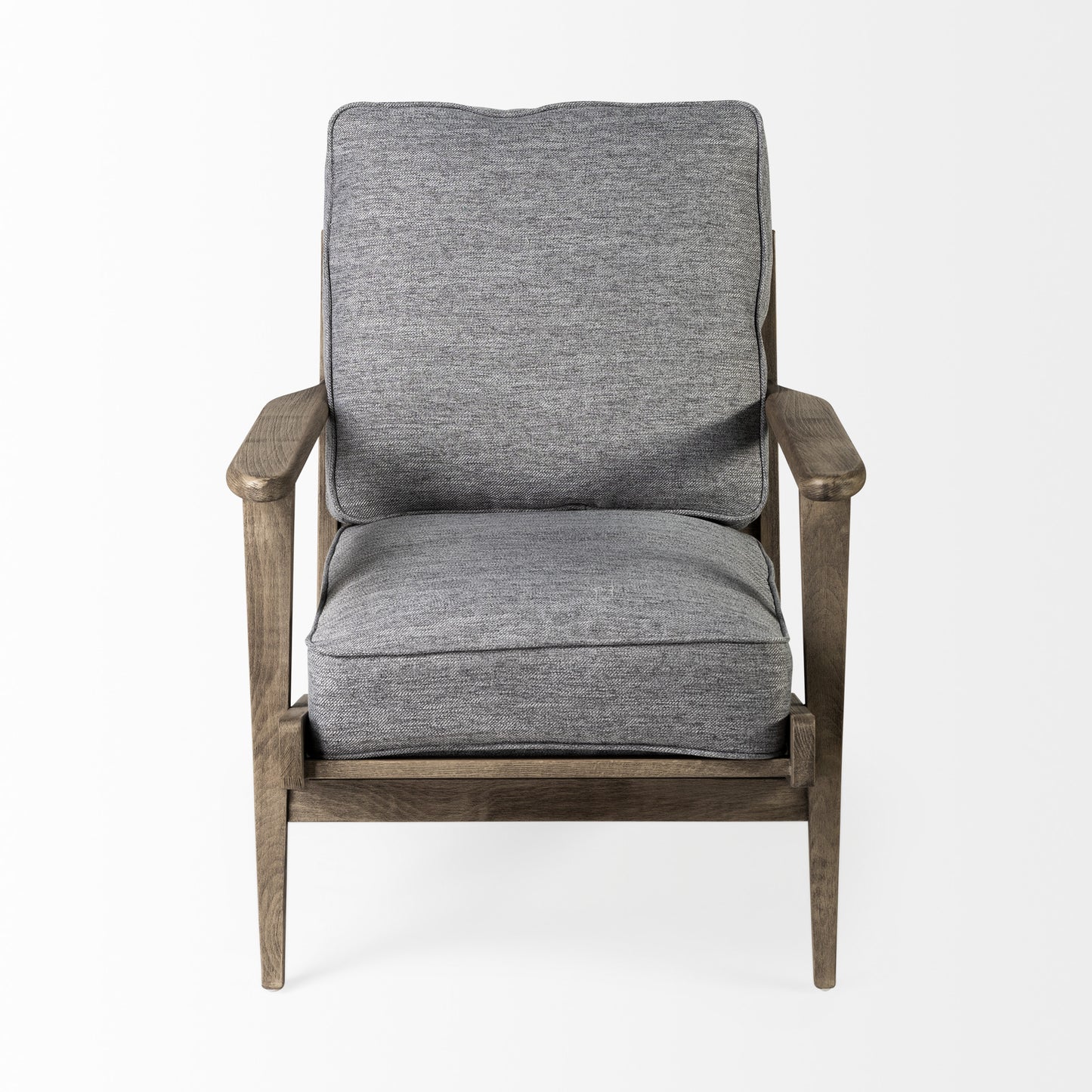 Grey Fabric Wrapped Medium Brown Accent Chair with Wooden Frame By Homeroots