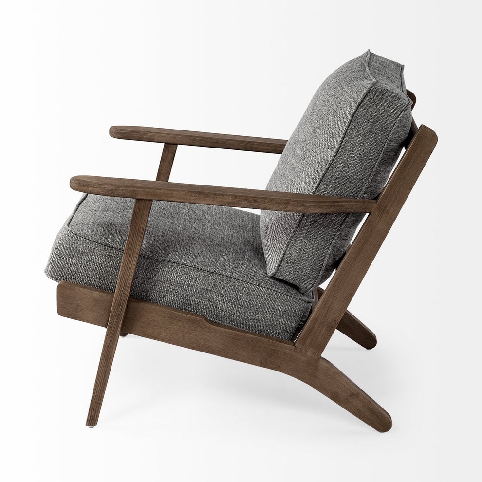 Grey Fabric Wrapped Medium Brown Accent Chair with Wooden Frame By Homeroots | Accent Chairs | Modishstore - 3