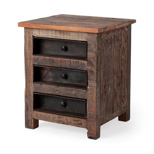Medium Brown Wood Square Top End Table with Rustic Metal Drawers By Homeroots | End Tables | Modishstore