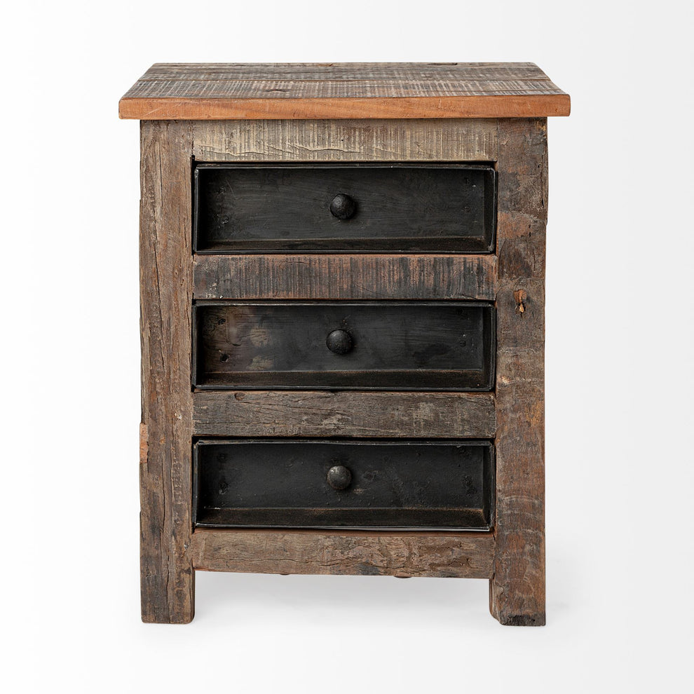 Medium Brown Wood Square Top End Table with Rustic Metal Drawers By Homeroots | End Tables | Modishstore - 2