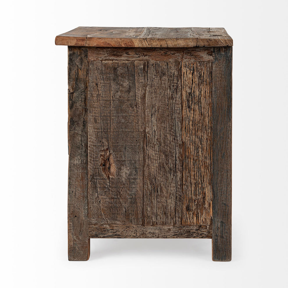 Medium Brown Wood Square Top End Table with Rustic Metal Drawers By Homeroots | End Tables | Modishstore - 3