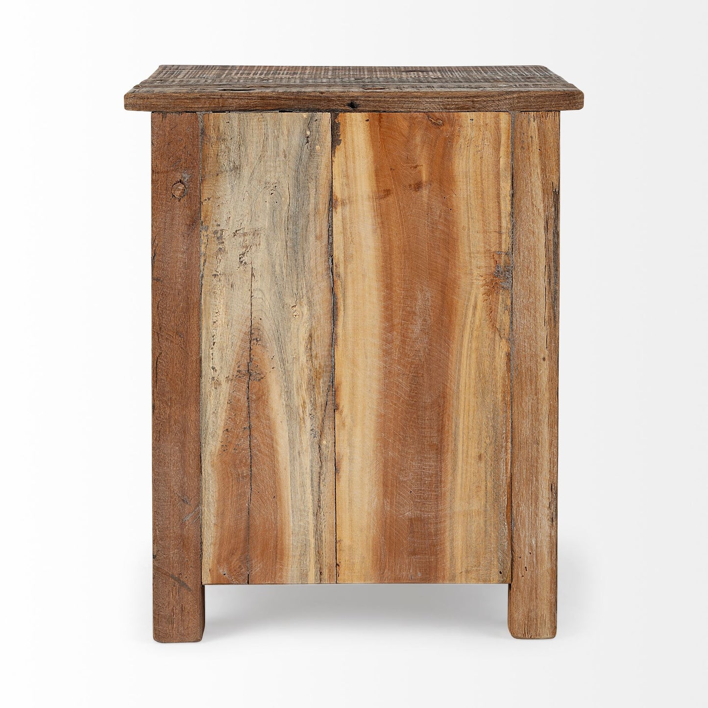 Medium Brown Wood Square Top End Table with Rustic Metal Drawers By Homeroots