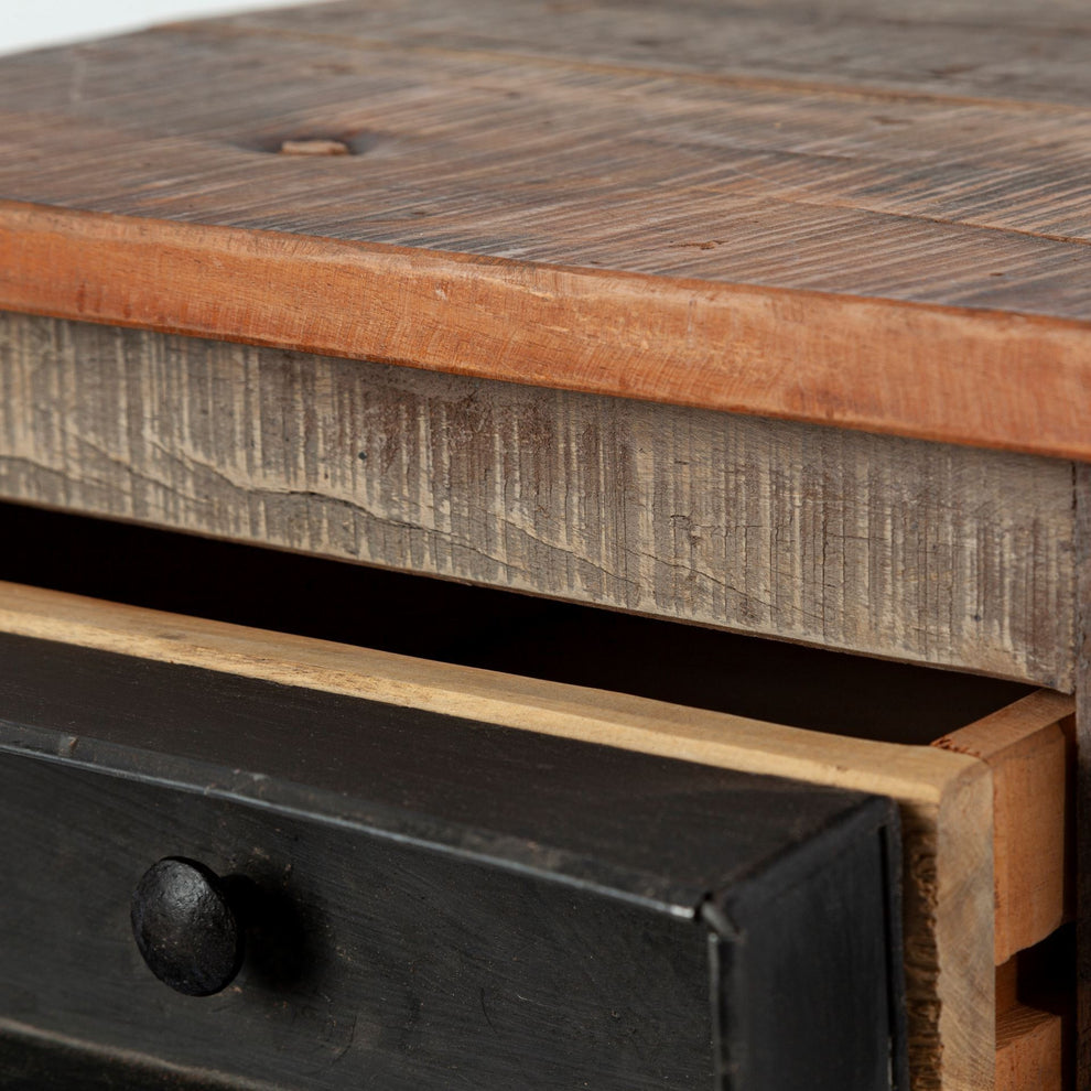 Medium Brown Wood Square Top End Table with Rustic Metal Drawers By Homeroots | End Tables | Modishstore - 6