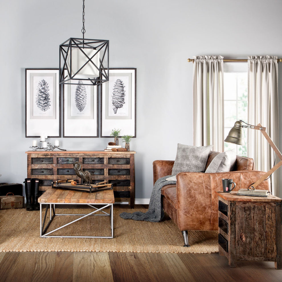 Medium Brown Wood Square Top End Table with Rustic Metal Drawers By Homeroots | End Tables | Modishstore - 7