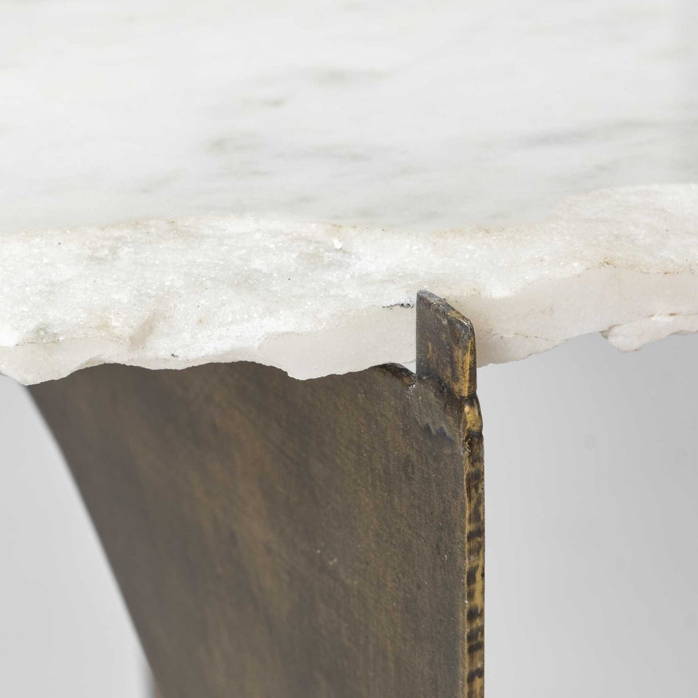 Round Live-Edge Side Table with Marble Top and Gold Metal Base By Homeroots | Side Tables | Modishstore - 4
