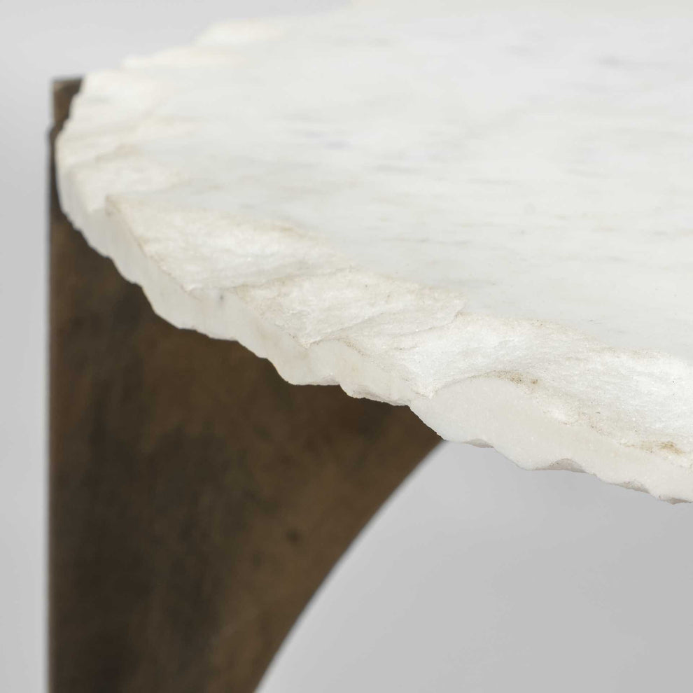 Round Live-Edge Side Table with Marble Top and Gold Metal Base By Homeroots | Side Tables | Modishstore - 5
