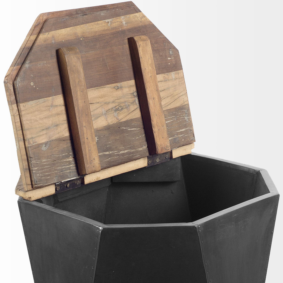 Black Metal and Natural Wood Hinged-Top Side Table By Homeroots | Side Tables | Modishstore - 2