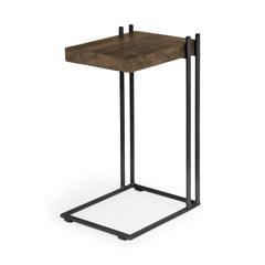 L-Shaped Medium Brown Wood Side Table with Black Metal Frame By Homeroots