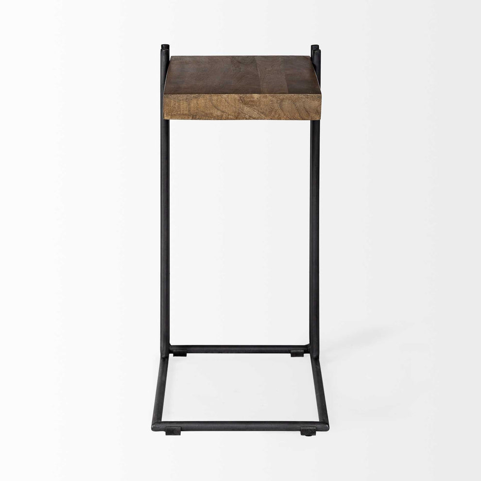 L-Shaped Medium Brown Wood Side Table with Black Metal Frame By Homeroots | Side Tables | Modishstore - 2