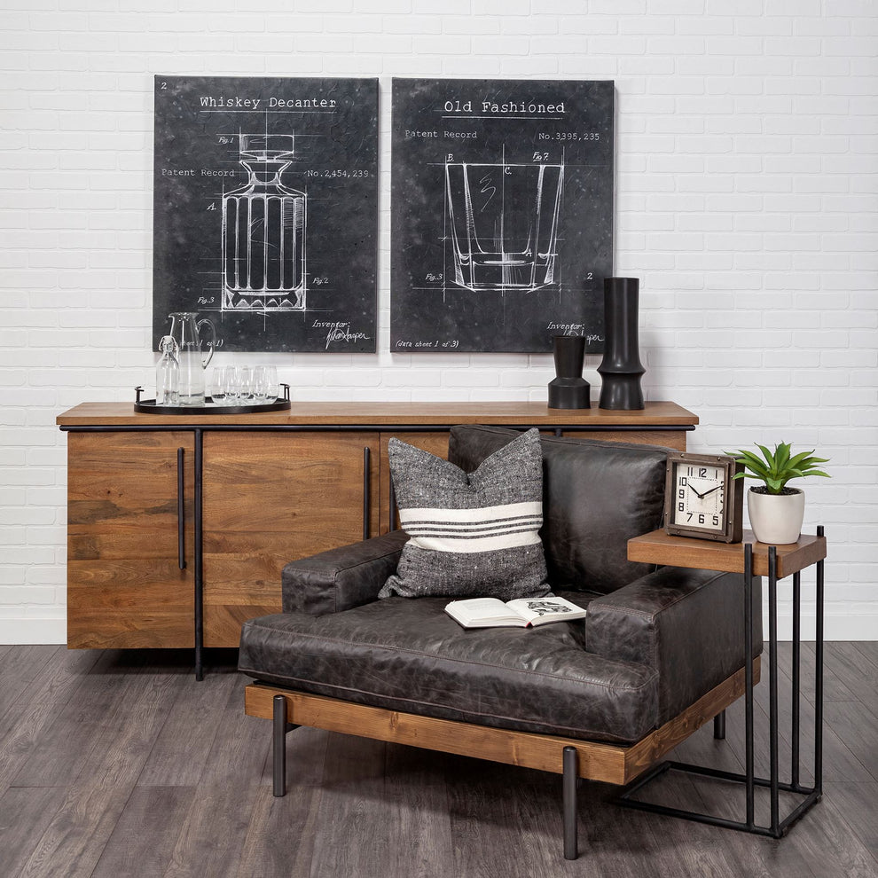 L-Shaped Medium Brown Wood Side Table with Black Metal Frame By Homeroots | Side Tables | Modishstore - 5