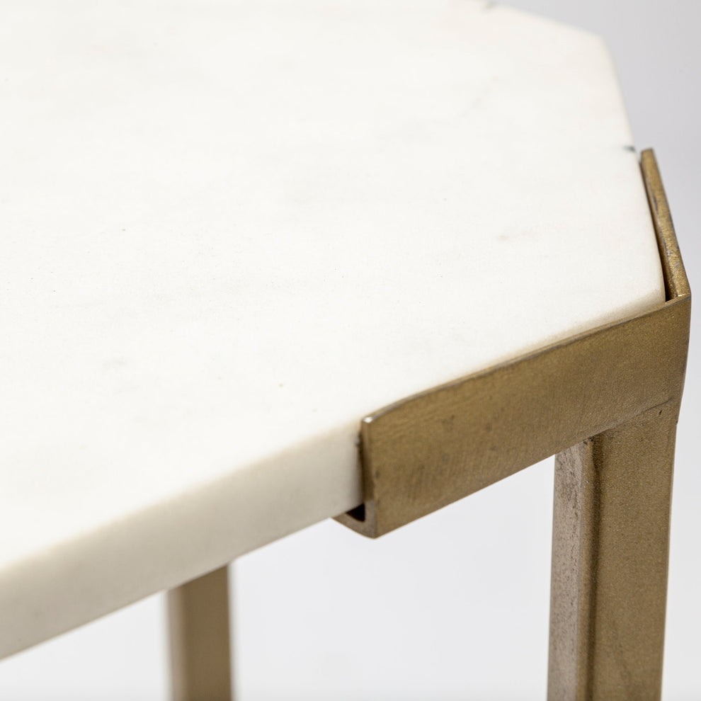 Set of 2 White Marble and Iron Hexagonal Top Side Tables By Homeroots | Side Tables | Modishstore - 4