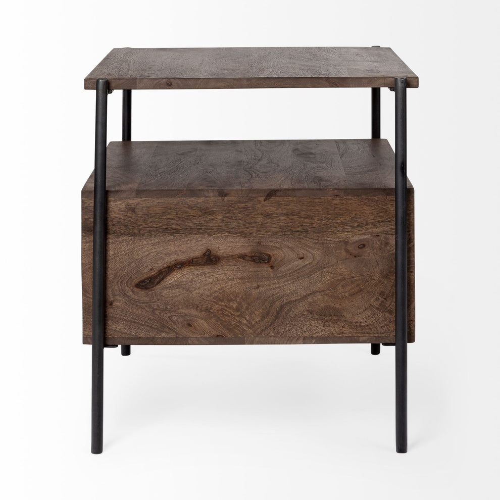 Square Top End Table with Dark Brown Wood and Iron Black Frame By Homeroots | End Tables | Modishstore - 3
