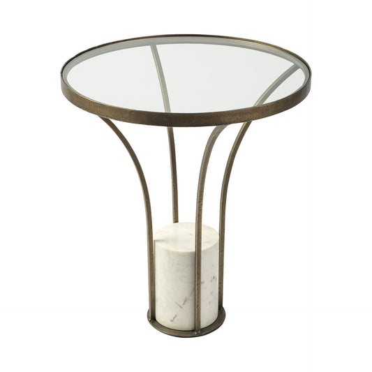 21' Round Glass Top End Table with Metal and Marble Pedestal By Homeroots | End Tables | Modishstore