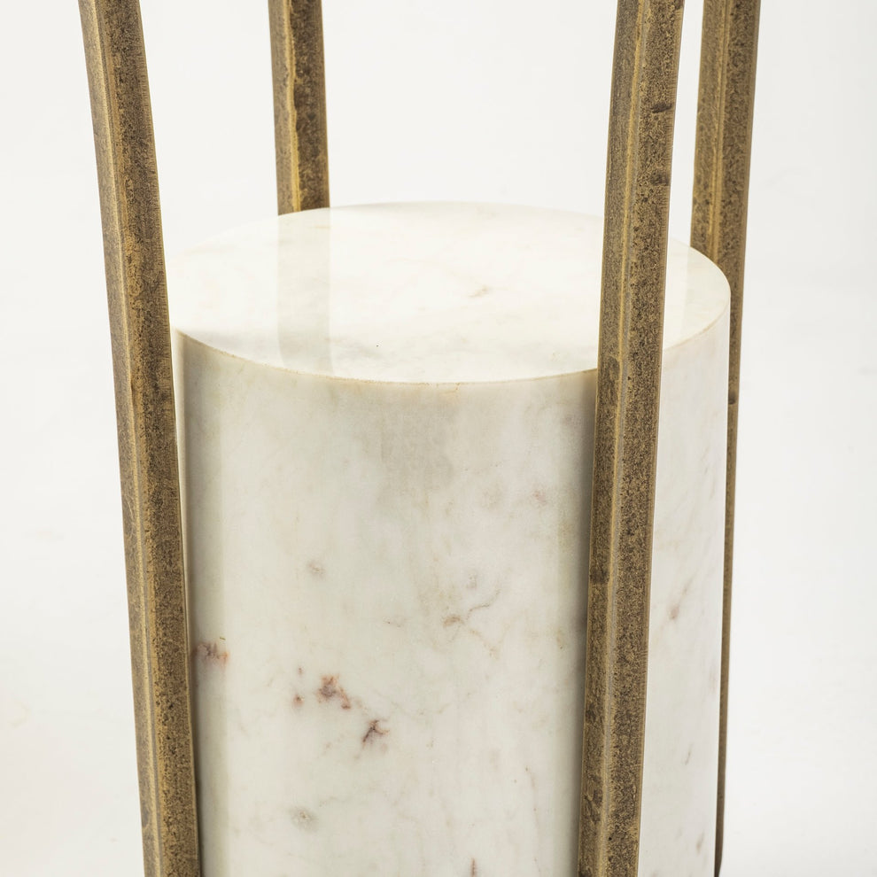 21' Round Glass Top End Table with Metal and Marble Pedestal By Homeroots | End Tables | Modishstore - 6