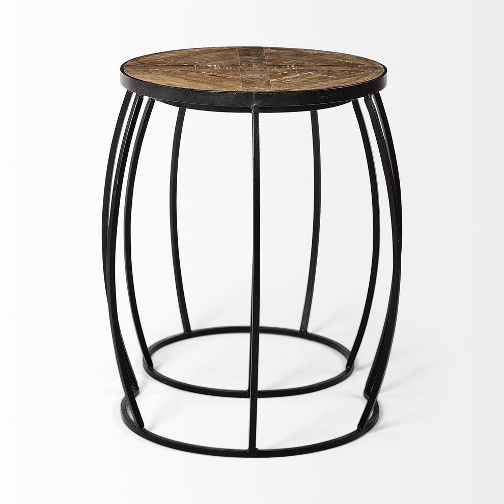 Set of 2 Brown Wooden Round Top Accent Tables with Black Metal Frame Nesting By Homeroots | Accent Tables | Modishstore - 4
