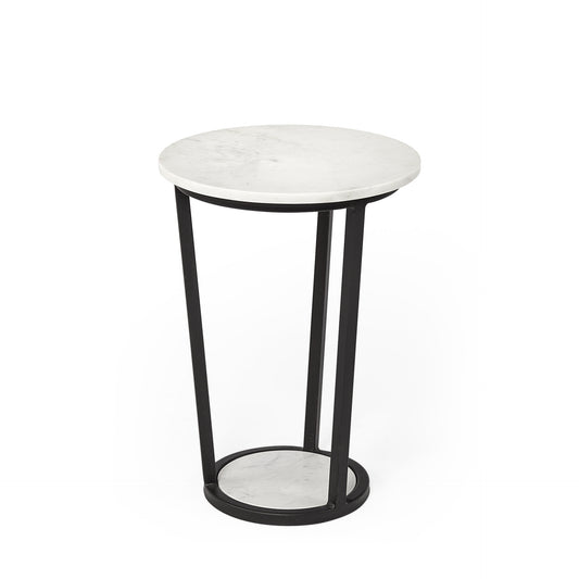 15' Round White Marble Top Accent Table with Black Metal Frame By Homeroots